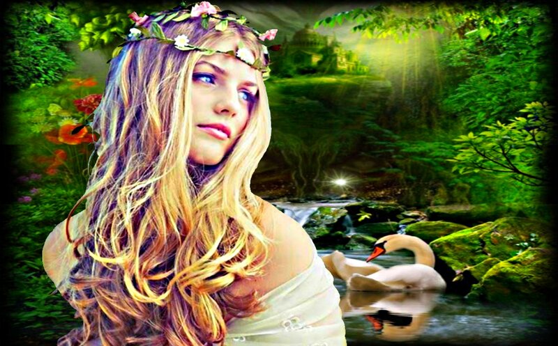 Woman with Flower Crown — Green, Serene, Morning