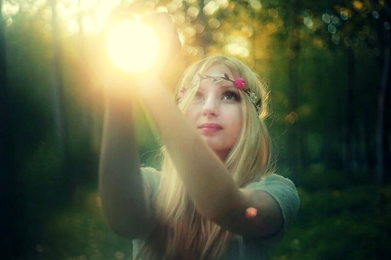 Woman with Flower Crown — Green, Serene, Sunset, Photograph