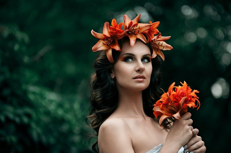 Woman with Flower Crown — Orange, Dramatic