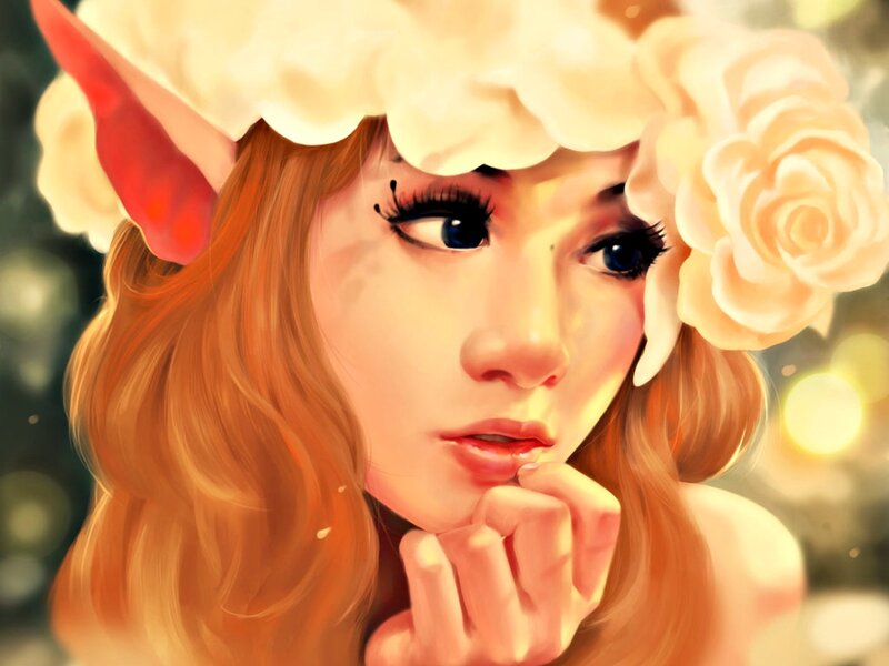Woman with Flower Crown — Orange, Dreamy