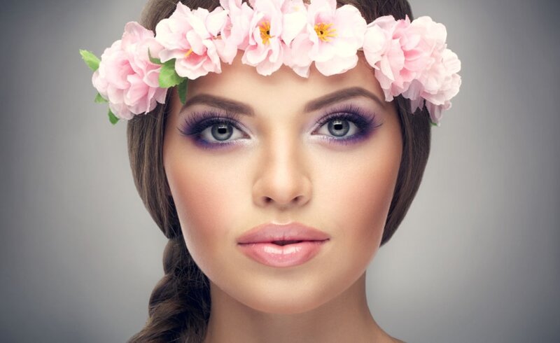 Woman with Flower Crown — Pink, Calm, Photograph