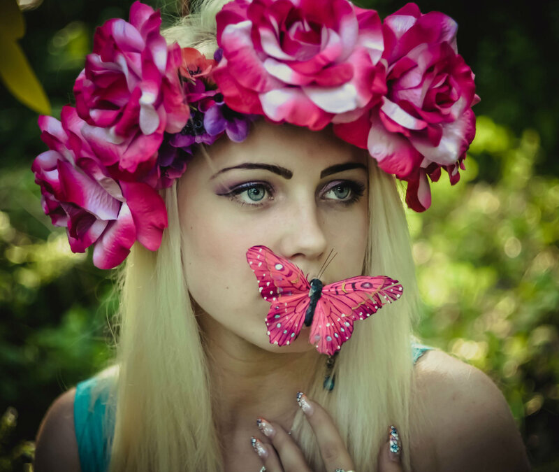 Woman with Flower Crown — Pink, Dreamy, Afternoon