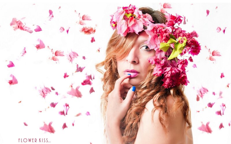 Woman with Flower Crown — Pink, Dreamy, Photograph, Flowers, Petals