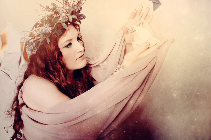 Woman with Flower Crown — Pink, Dreamy, Photograph