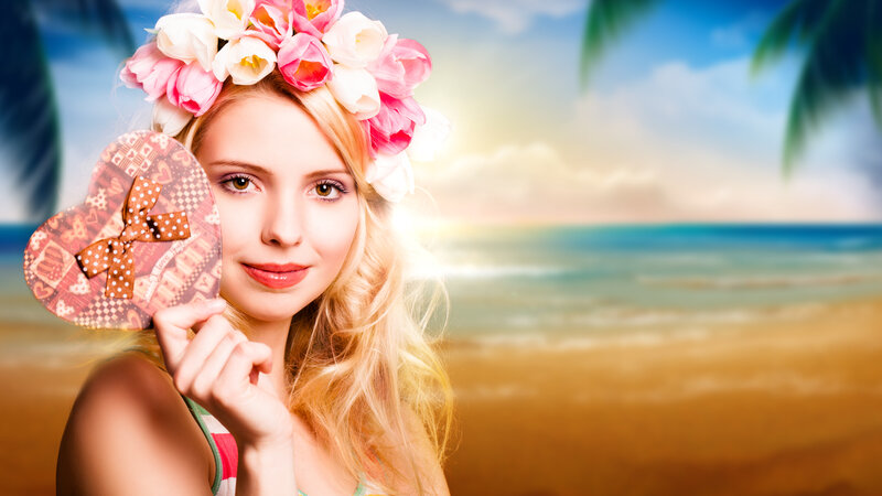 Woman with Flower Crown — Pink, Serene, Sunset, Photograph