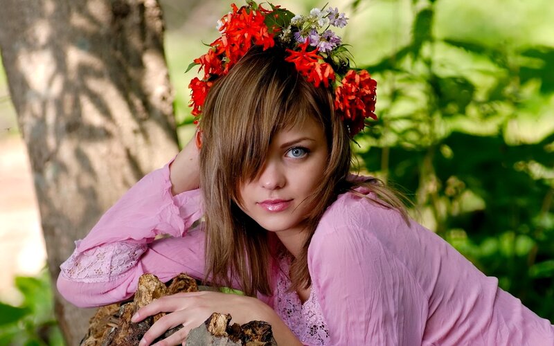 Woman with Flower Crown — Pink, Serene