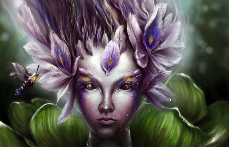 Woman with Flower Crown — Purple, Ethereal, Digital Art