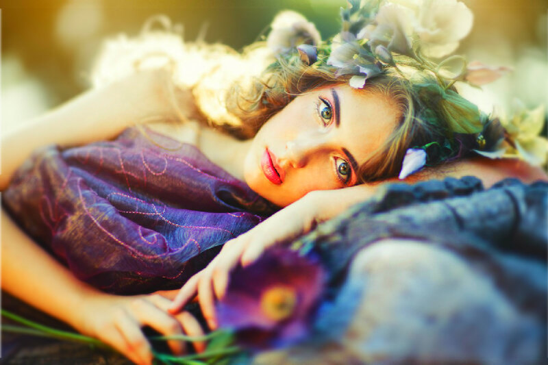 Woman with Flower Crown — Purple, Serene, Afternoon