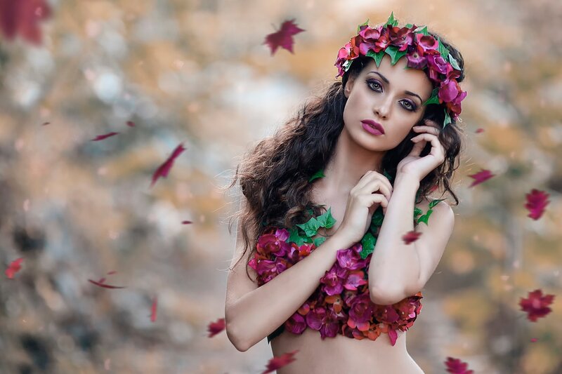 Woman with Flower Crown — Purple, Serene, Autumn