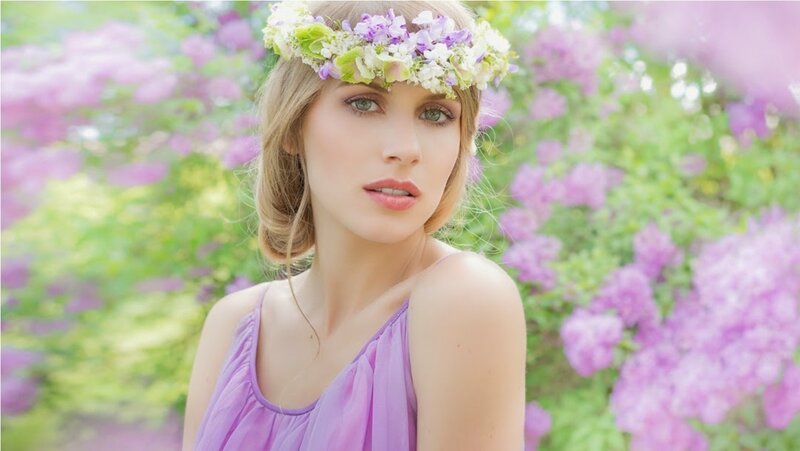 Woman with Flower Crown — Purple, Serene, Spring, Photograph, Flower Crown