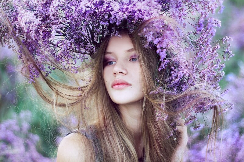 Woman with Flower Crown — Purple, Serene, Spring