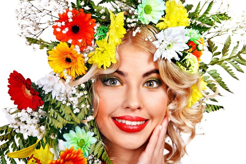 Woman with Flower Crown — Red, Bright