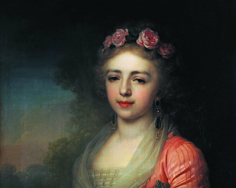 Woman with Flower Crown — Red, Dramatic, Painting