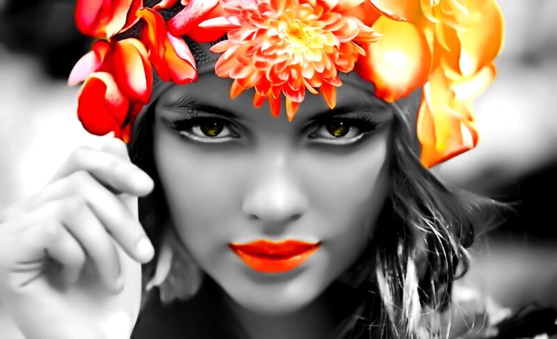 Woman with Flower Crown — Red, Dramatic