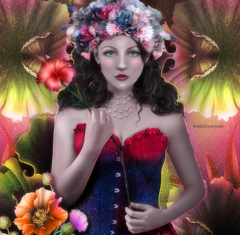 Woman with Flower Crown — Red, Fantastical