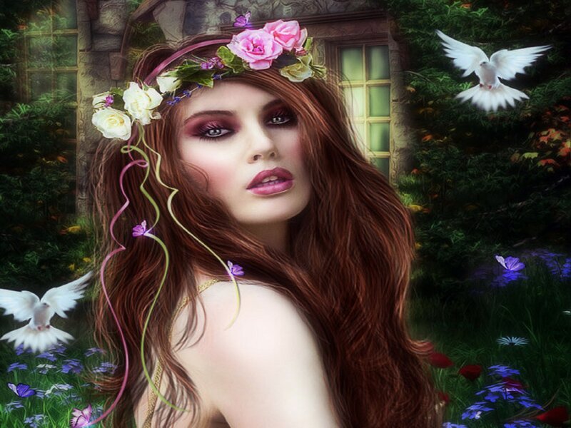 Woman with Flower Crown — Red, Serene, Spring