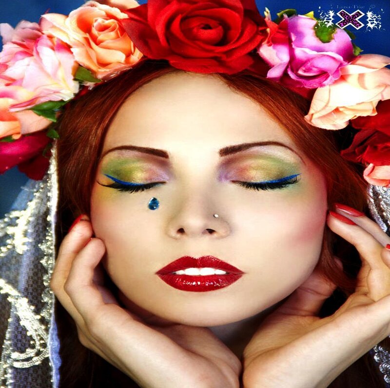 Woman with Flower Crown — Red, Serene