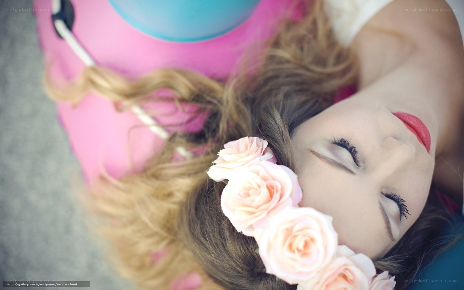 woman with flower crown sleeping