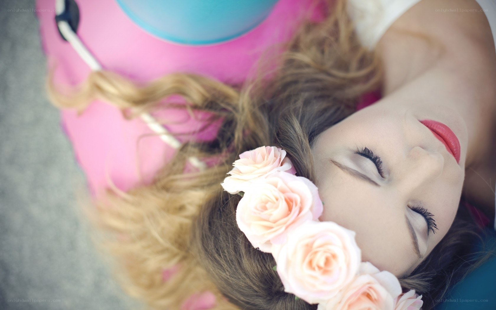 woman with flower crown sleeping