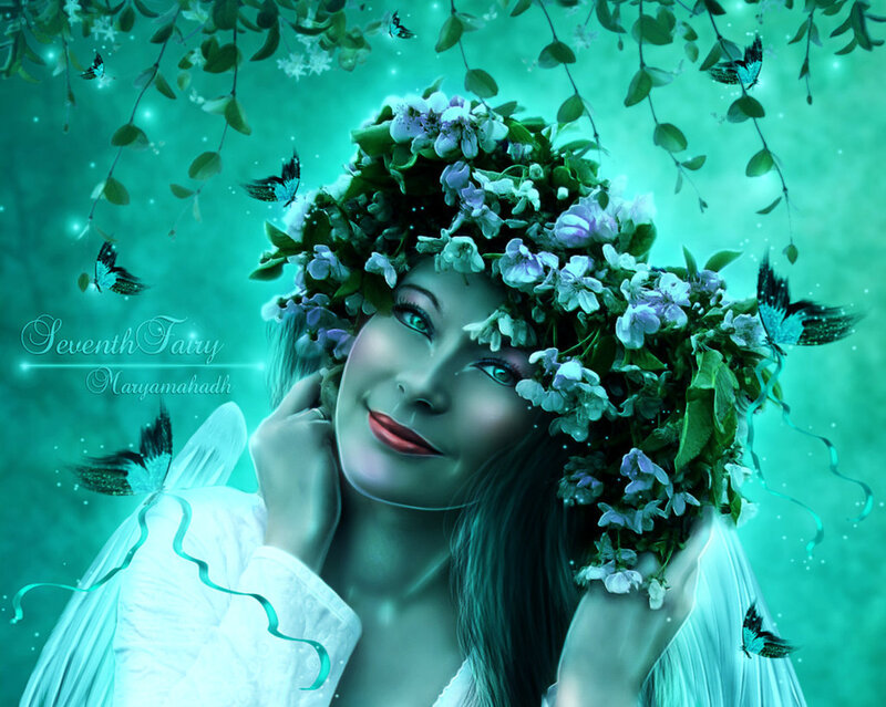 Woman with Flower Crown — Teal, Serene