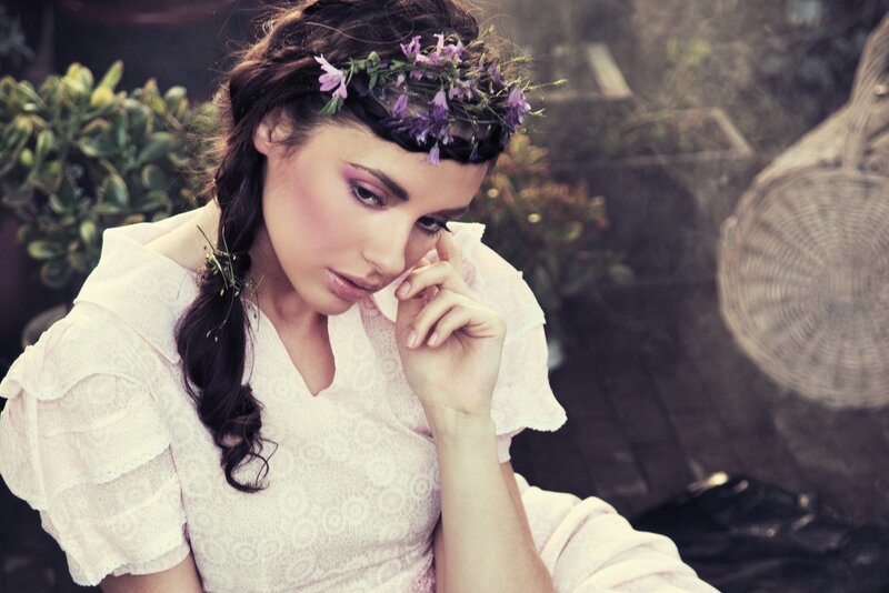 Woman with Flower Crown — White, Contemplative
