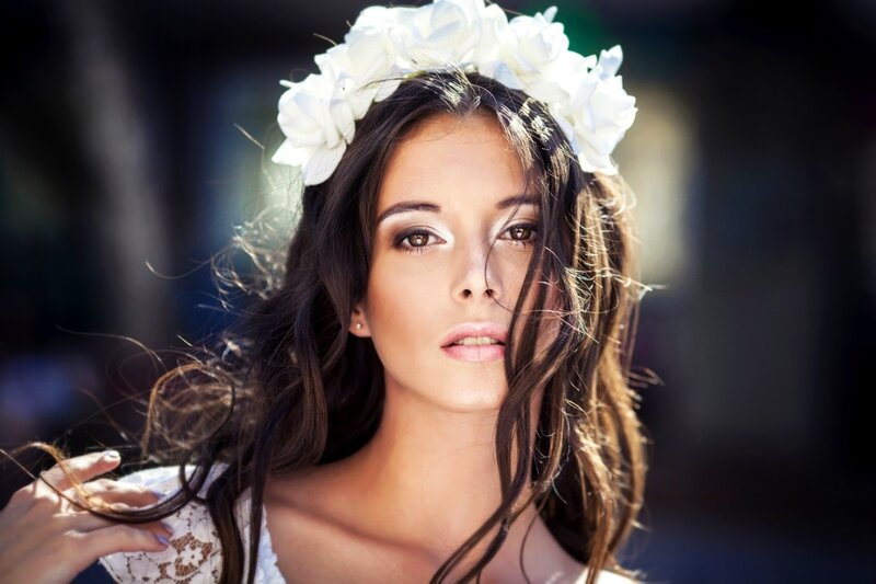 Woman with Flower Crown — White, Dramatic, Afternoon