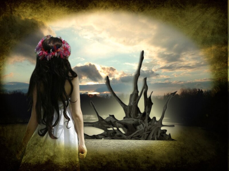 Woman with Flower Crown — White, Dramatic, Sunset
