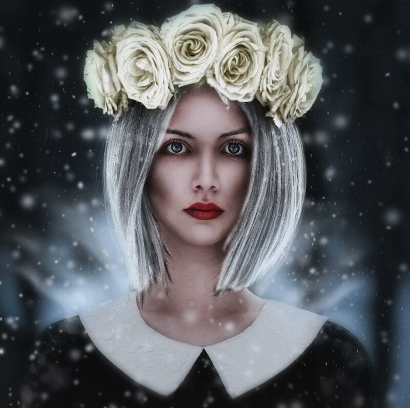Woman with Flower Crown — White, Dramatic, Winter