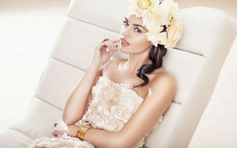 Woman with Flower Crown — White, Elegant