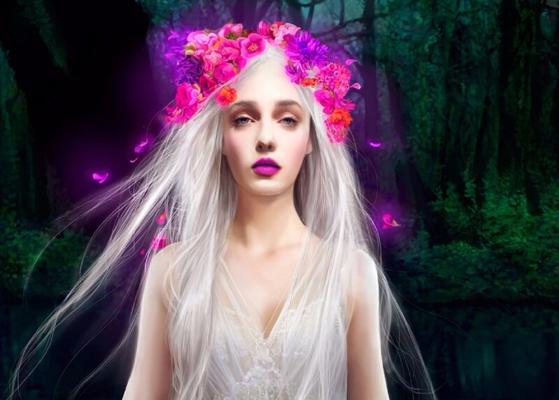 Woman with Flower Crown — White, Mystical