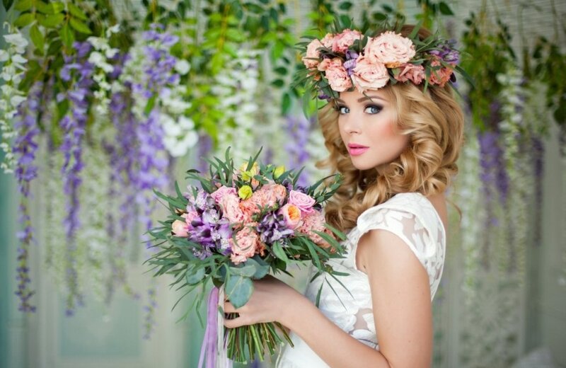 Woman with Flower Crown — White, Romantic