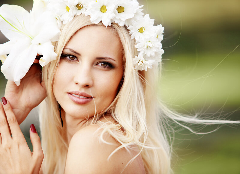 Woman with Flower Crown — White, Serene, Afternoon, Photograph, Flowers, Hair