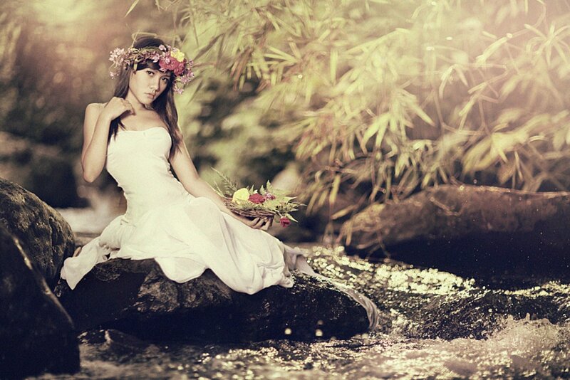 Woman with Flower Crown — White, Serene, Afternoon, Photograph