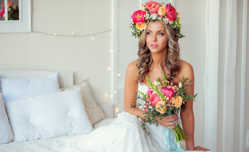 Woman with Flower Crown — White, Serene, Morning, Photograph