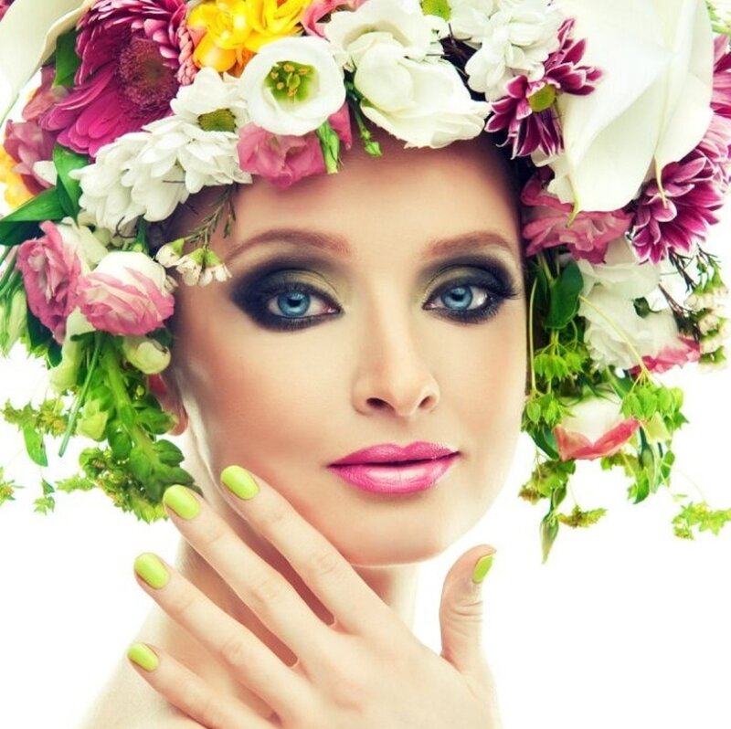 Woman with Flower Crown — White, Serene, Photograph, Flowers, Makeup, Nails