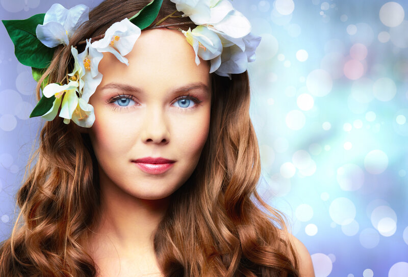Woman with Flower Crown — White, Serene, Photograph, Flowers