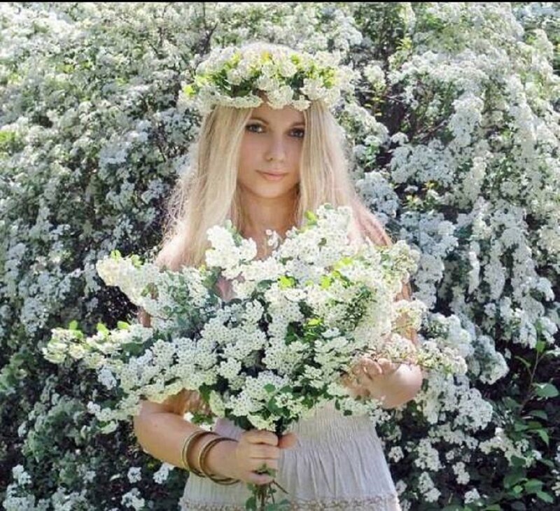 Woman with Flower Crown — White, Serene, Spring, Photograph, Flowers