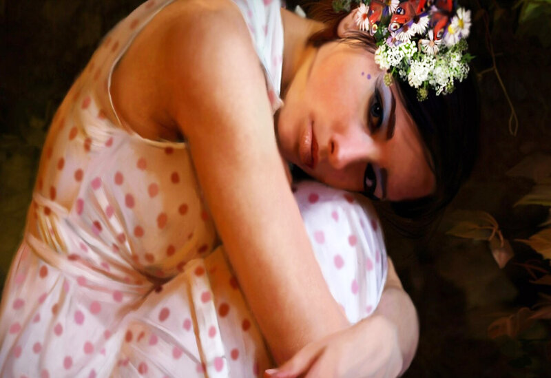 Woman with Flower Crown — White, Serene, Spring