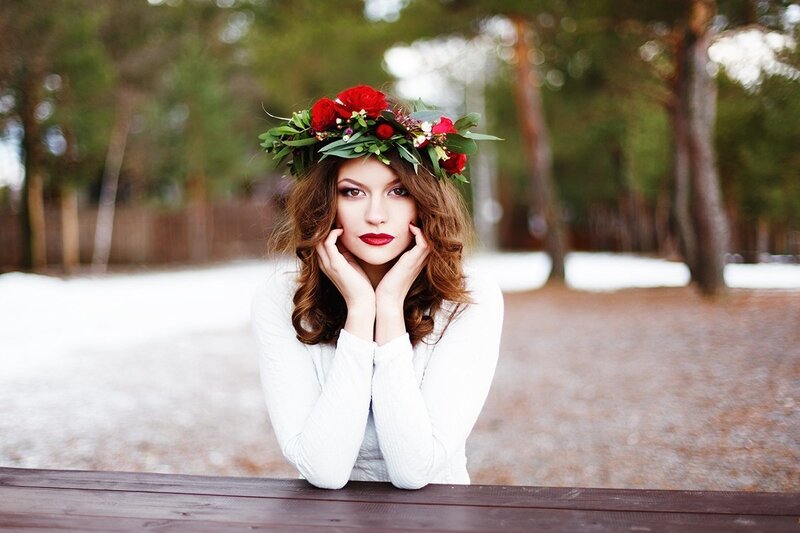 Woman with Flower Crown — White, Serene, Winter
