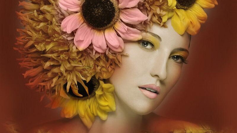 Woman with Flower Crown — Yellow, Dramatic, Photograph