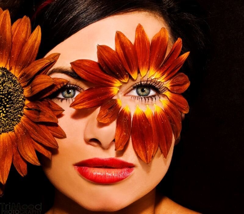 Woman with Flower Face Art