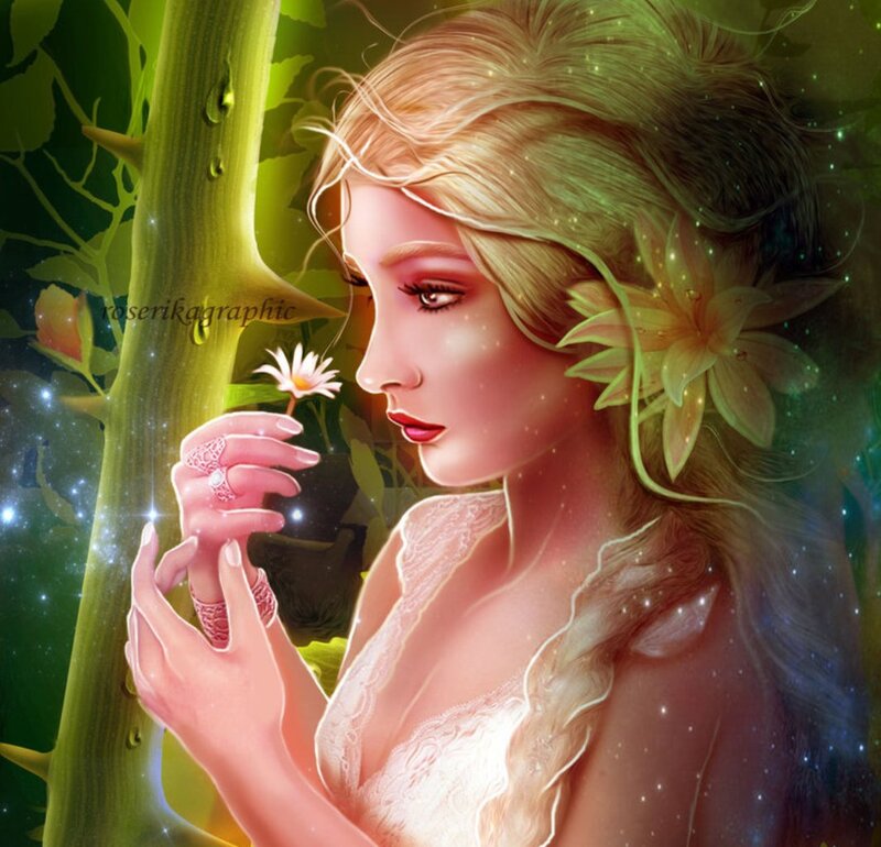 Woman with Flower — Green, Serene