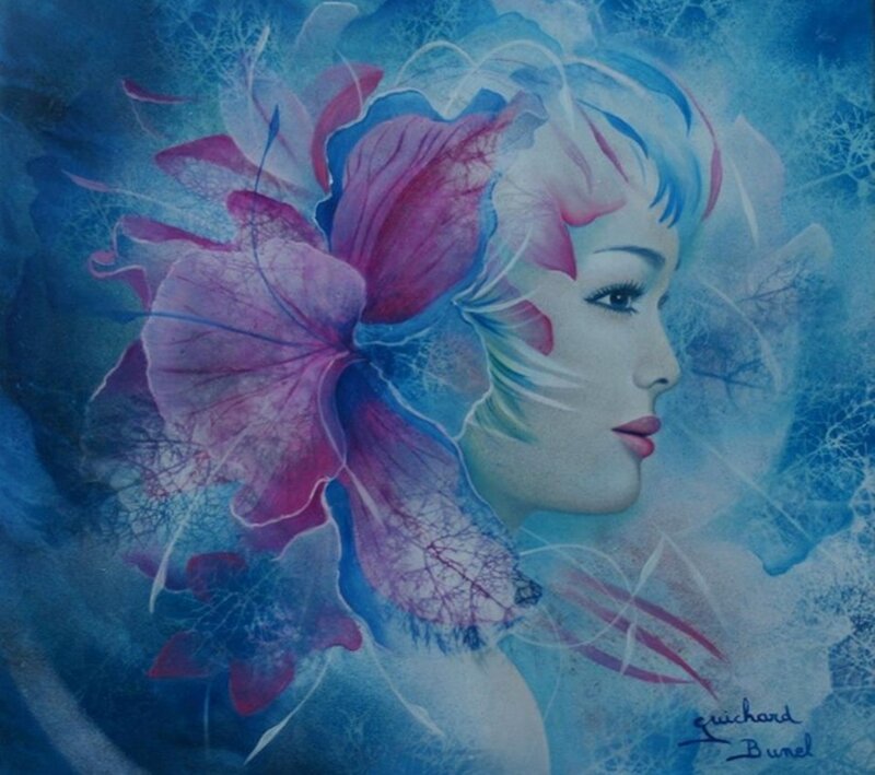 Woman with Flower Head — Blue