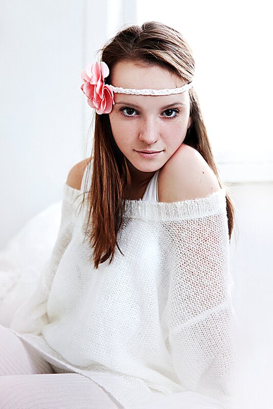 woman with flower headband