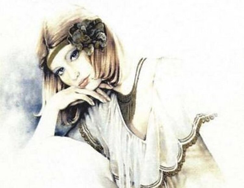 Woman with Flower Headband — White