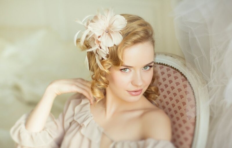 Woman with Flower in Hair — Beige, Serene