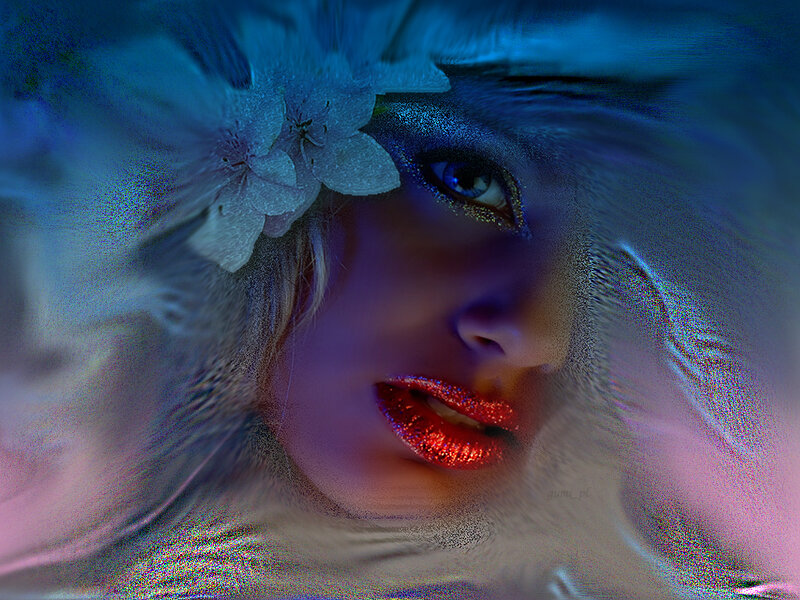 Woman with Flower in Hair — Blue, Dramatic