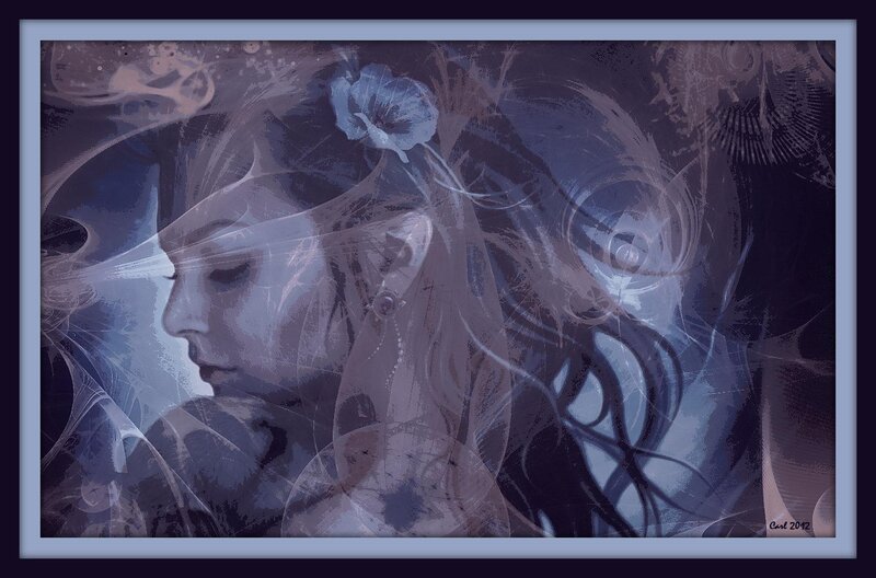 Woman with Flower in Hair — Blue, Dreamy, Digital Art