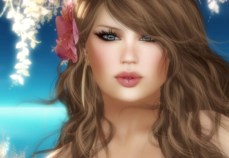 Woman with Flower in Hair — Blue, Serene, Afternoon