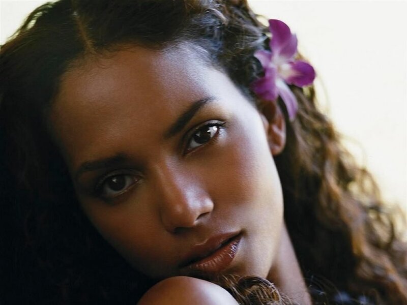 Woman with Flower in Hair — Brown, Calm, Photograph